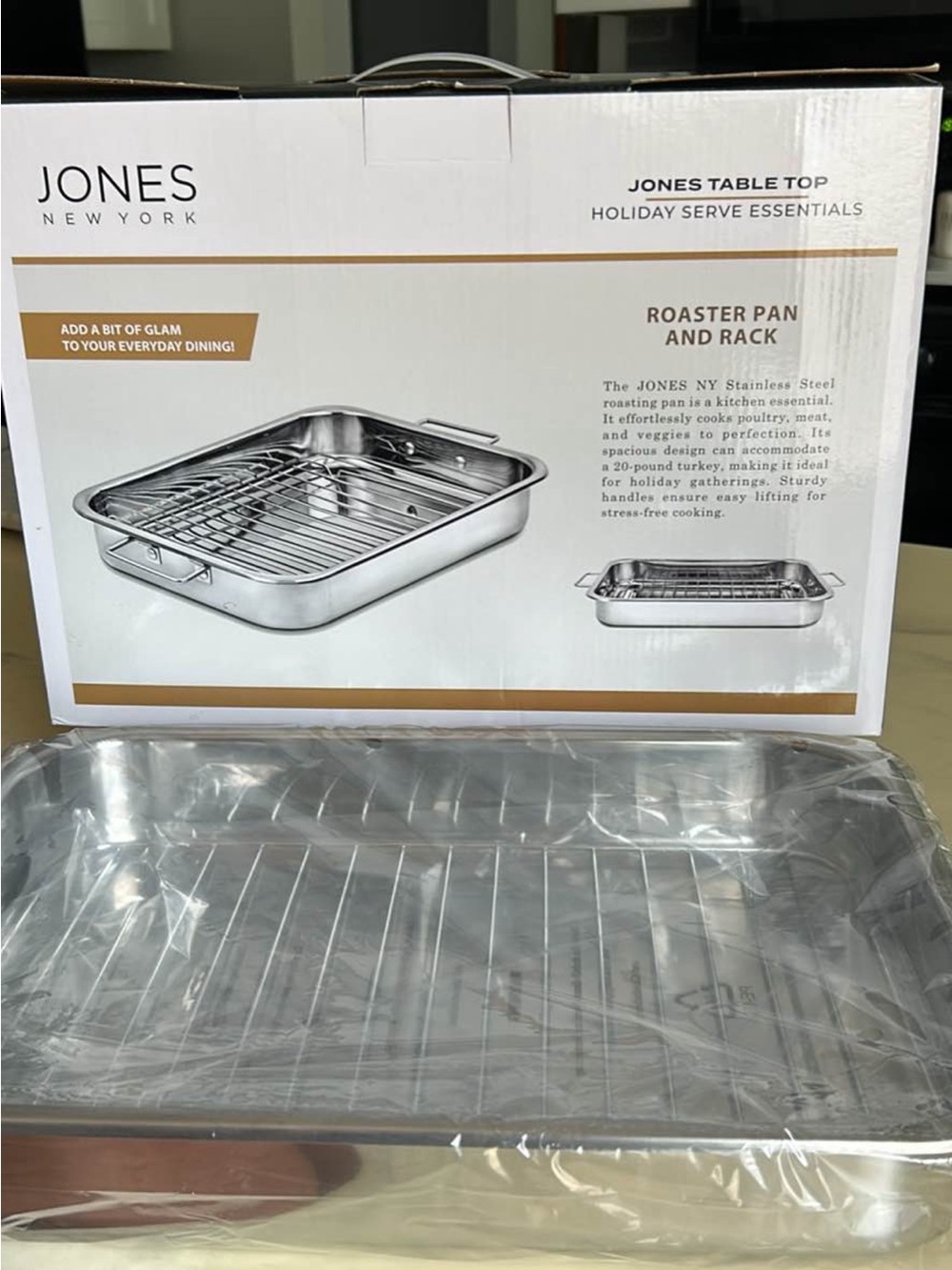 Jones New York Stainless Steel Roaster Pan with Removable Rack - Silver